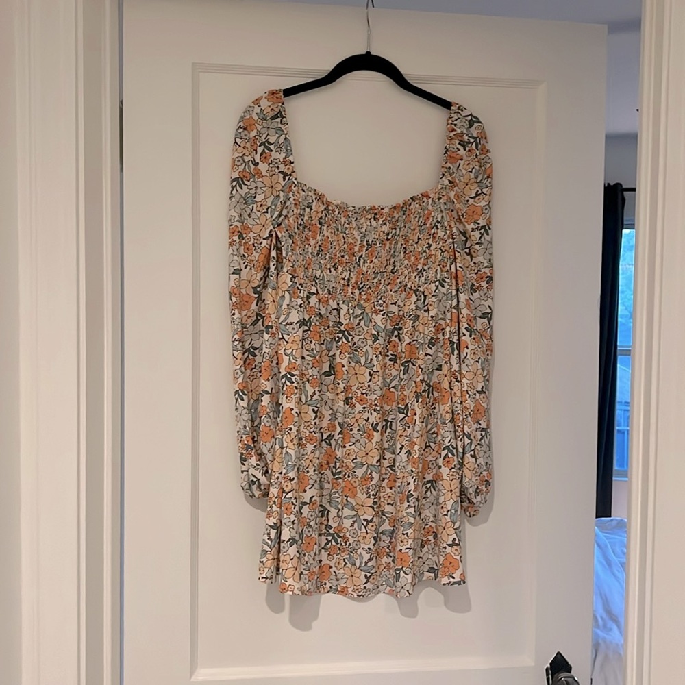 CUPSHE Orange & Blue Floral Long Sleeve Dress